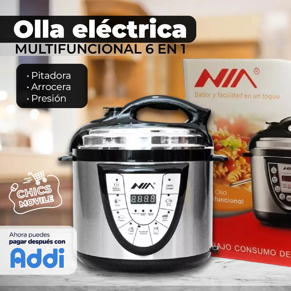Olla Electrica Multifuncional Pitadora Arrocera Presion 6 en 1 🍲 - Chics Movile