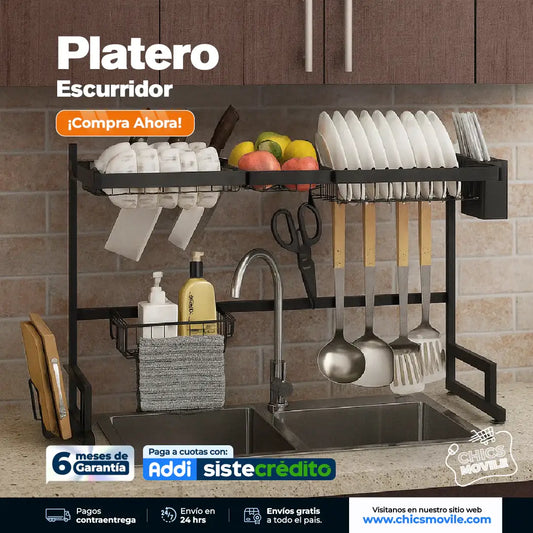Escurridor de Platos de Dos Niveles en Acero Inoxidable