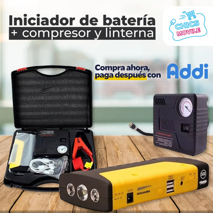 Iniciador Batería De Carro/Moto. Mini Compresor Infla Llantas 🔋🚘🏍️ - Chics Movile