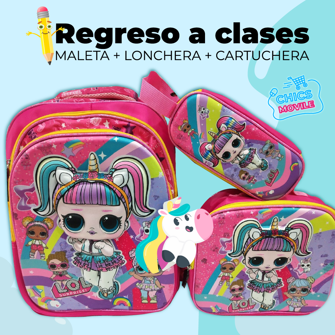 Kit Escolar: Maleta + Cartuchera + Lonchera 🎒