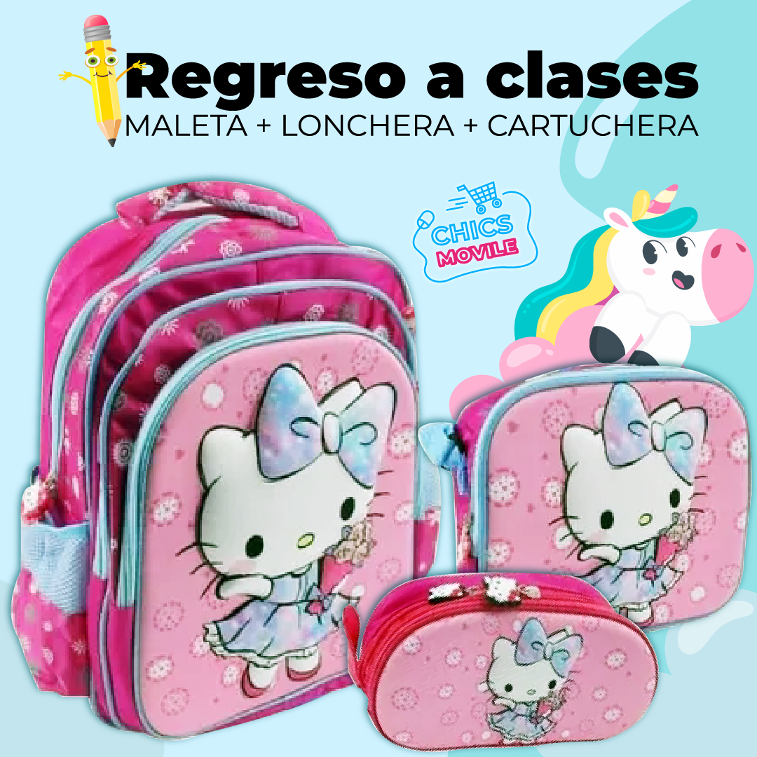 Kit Escolar: Maleta + Cartuchera + Lonchera 🎒