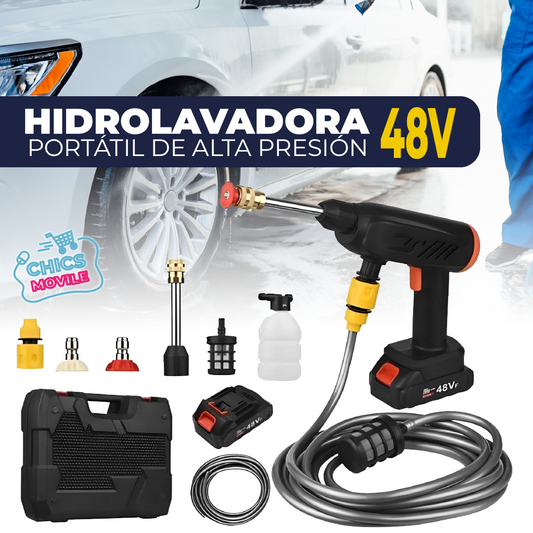 Hidrolavadora Inalambrica Portátil Recargable 48v 2 Baterias Color Negro