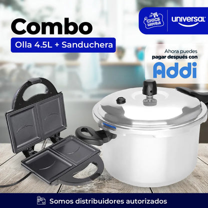 Combo UNIVERSAL  Sanduchera + Olla Escencial 4.5 Litros 🍲🏠