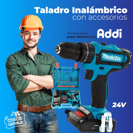 Taladro Inalámbrico Makita Doble Bateria 24v Percutor Con 25 Accesorios 👷