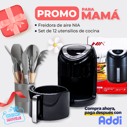 Combo De Cocina Para Mamá, Air Fryer de 2.5 Litros + Utencilios De Cocina 12 Piezas En Silicona 😍👪