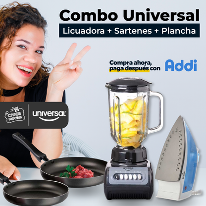 Combo UNIVERSAL Licuadora + Plancha + Set x 2 Sartenes 🍳✅