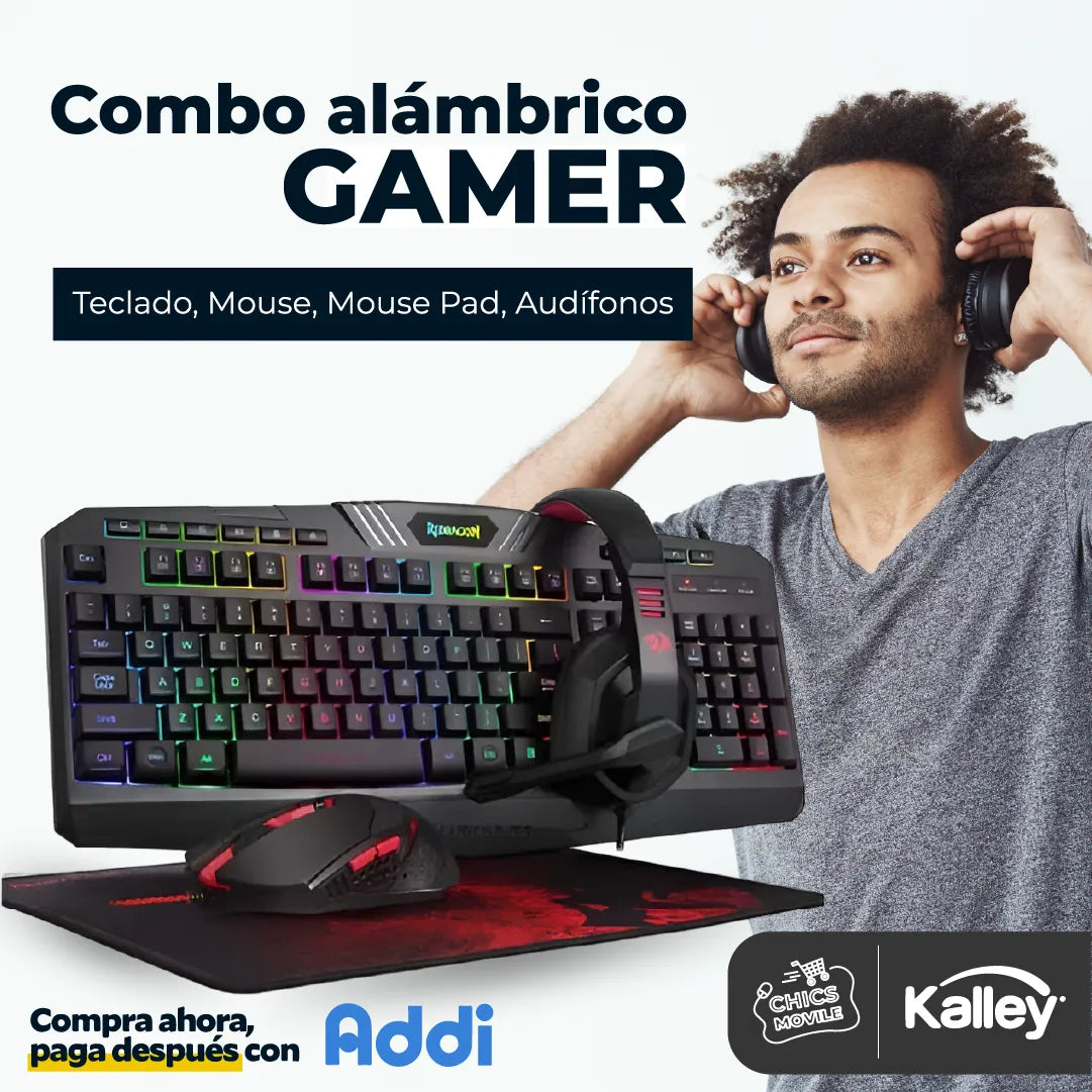 Combo KALLEY Alámbrico Gaming Teclado + Audífonos + Mouse 🎮🖥️🧒🏻 - Chics Movile