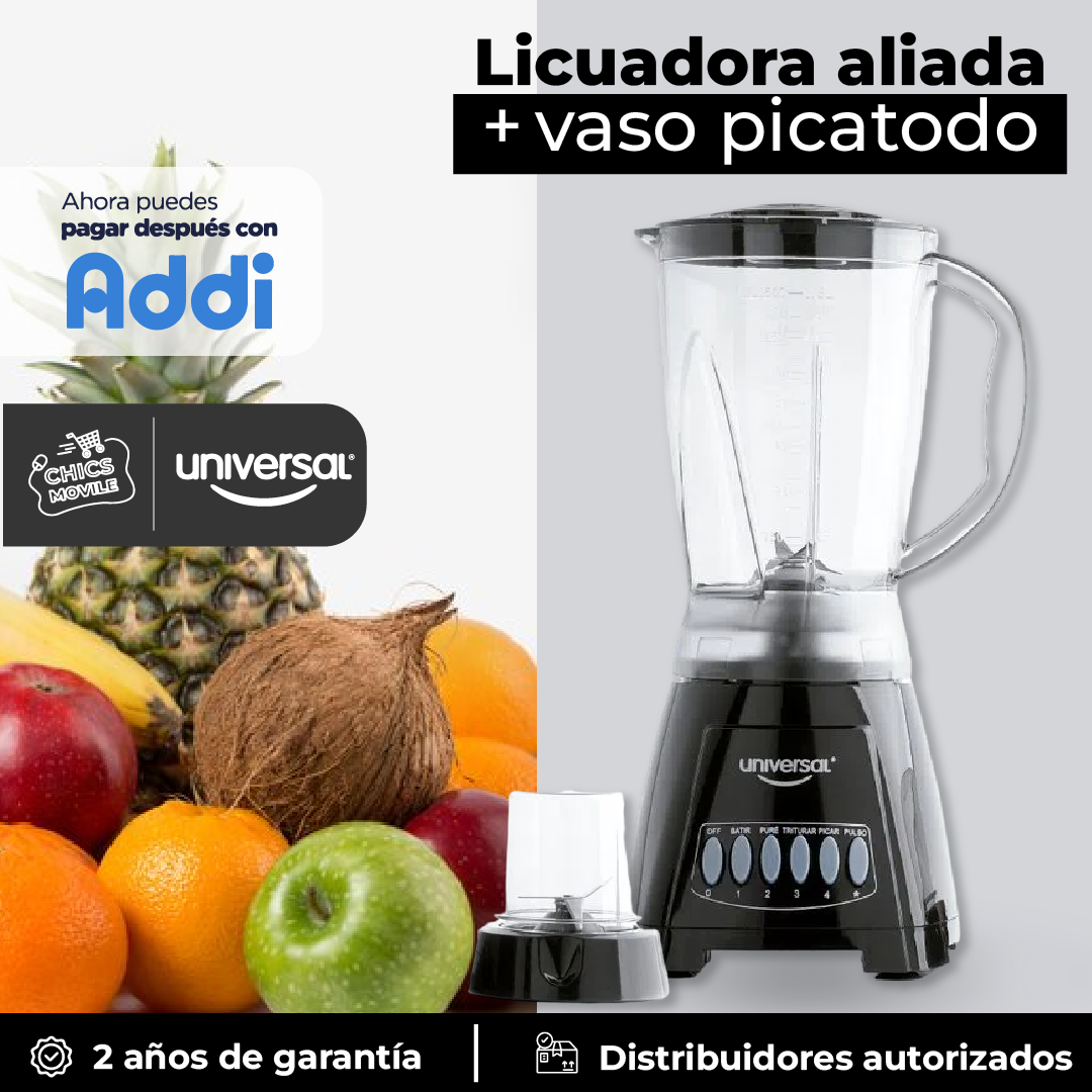 Licuadora UNIVERSAL Vaso Plastico Picatodo Negra Chics Movile