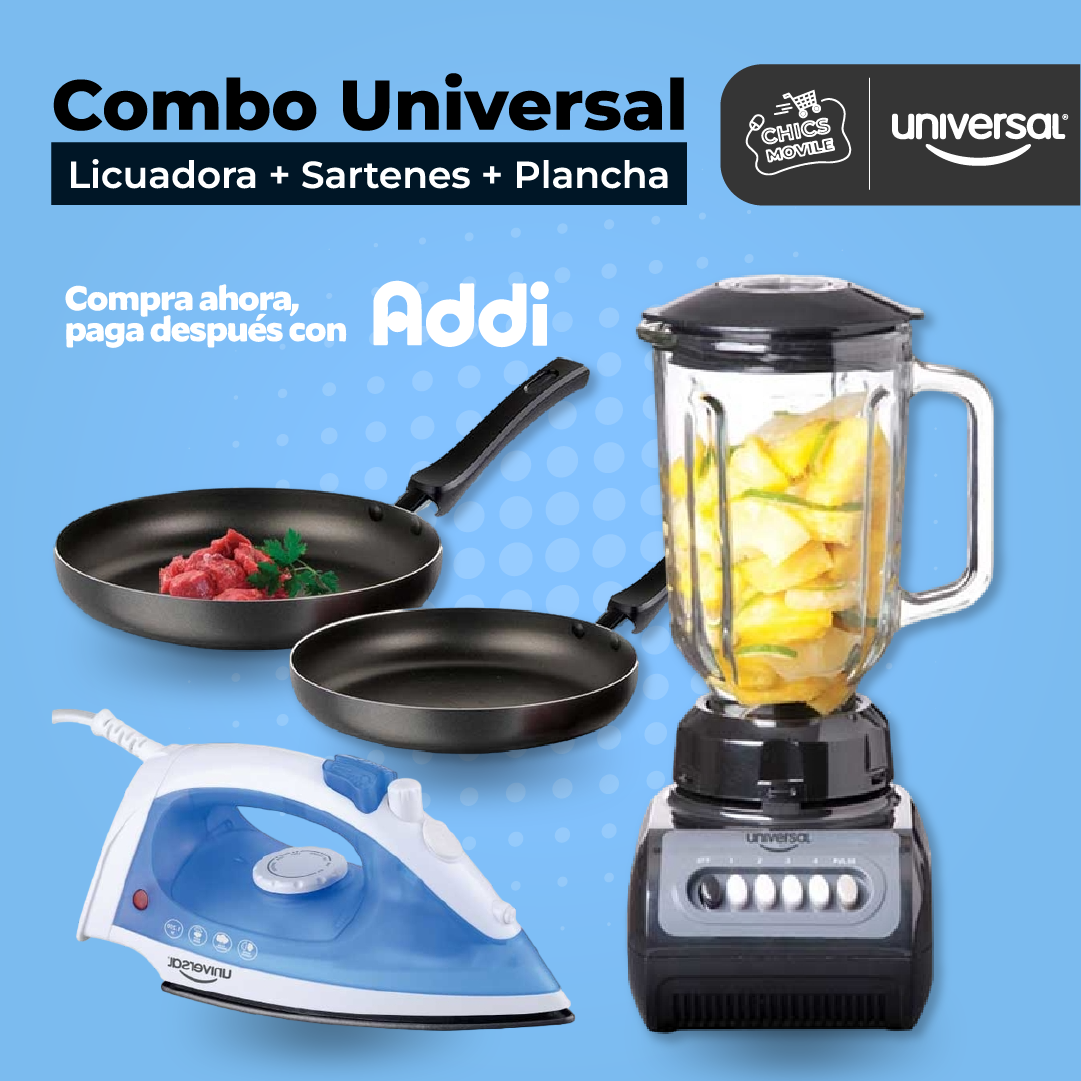 Combo UNIVERSAL Licuadora + Plancha + Set x 2 Sartenes 🍳✅