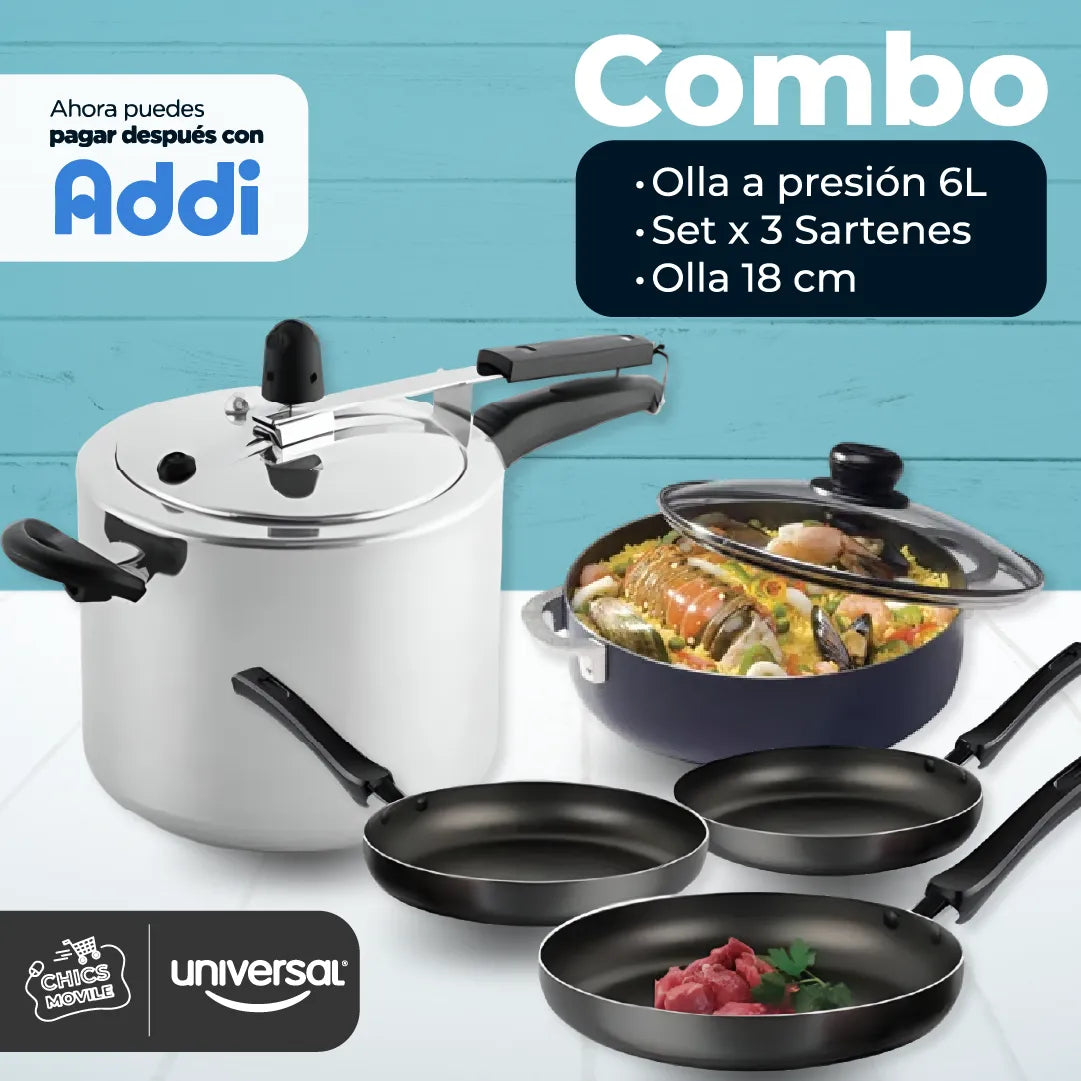 Combo UNIVERSAL Olla a Presión 6Lts + Batería de Ollas X 4 Unidades 👨‍🍳🍳 - Chics Movile