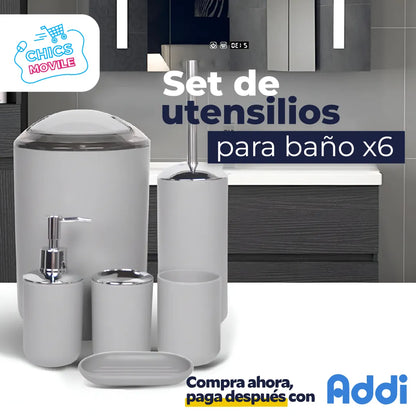 Set Utensilios Accesorios De Baño Jabonera Papelera Juego X6 🚻🛀 - Chics Movile