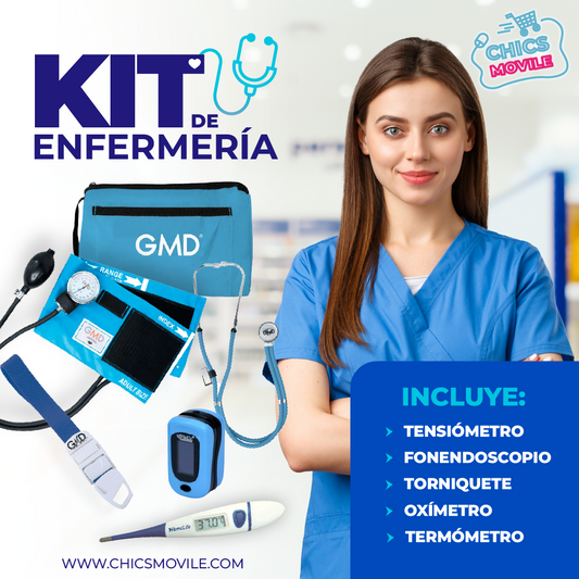 Kit enfermeria Tensiómetro, Fonendoscopio + Oxímetro Valcri  + Termómetro + Torniquete Elástico