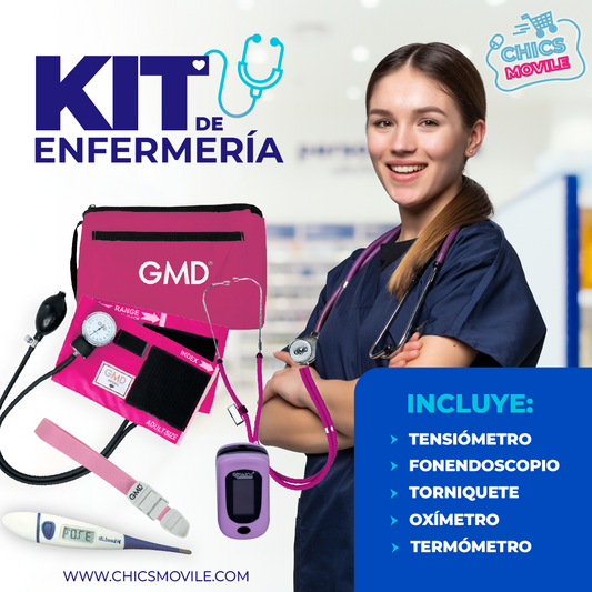 Kit enfermeria Tensiómetro, Fonendoscopio + Oxímetro Valcri  + Termómetro + Torniquete Elástico