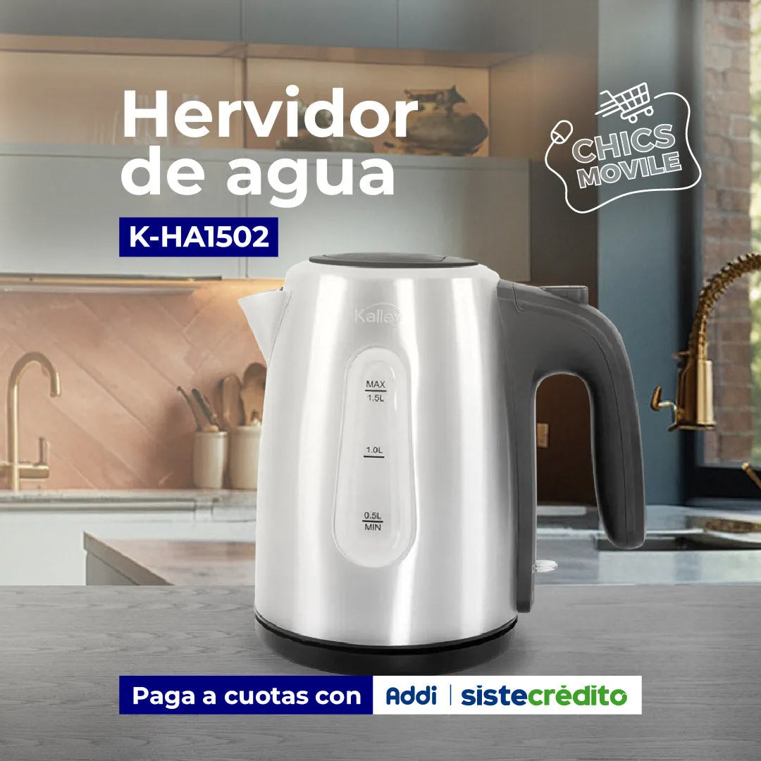 Hervidor de Agua Acero KALLEY K-HA1502 1.5 Lts Plateado - Chics Movile