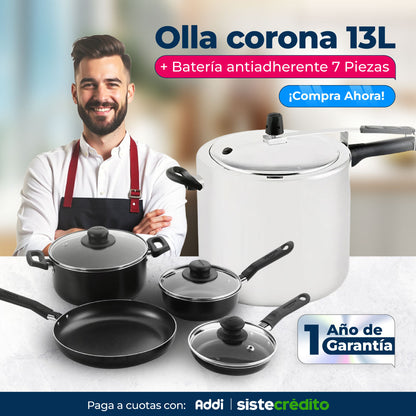 Combo: Batería Antiadherente 7 Piezas + Olla a Presión 13L UNIVERSAL