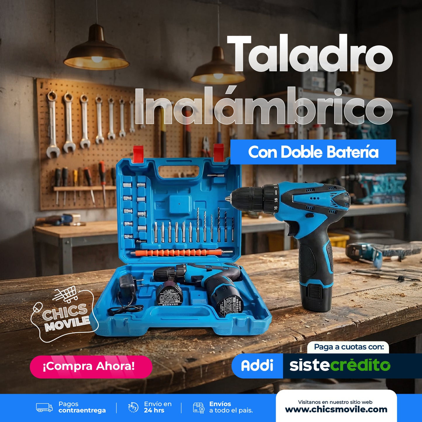 Taladro inalámbrico con doble batería