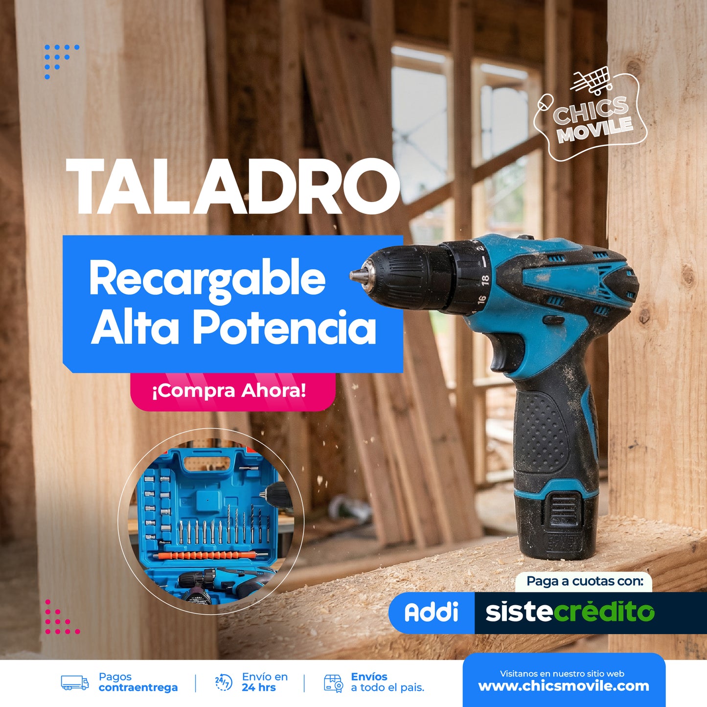 Taladro inalámbrico con doble batería