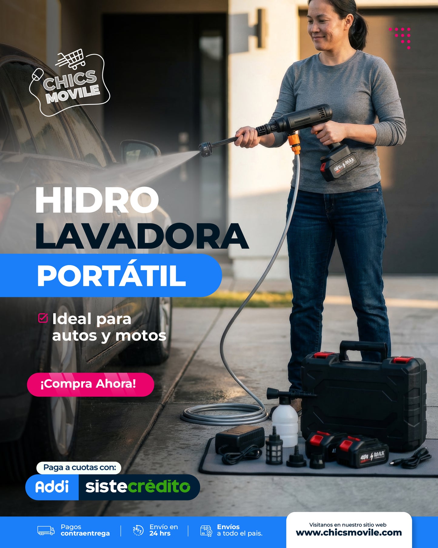 Hidrolavadora Portátil inalámbrica de 2 Baterías