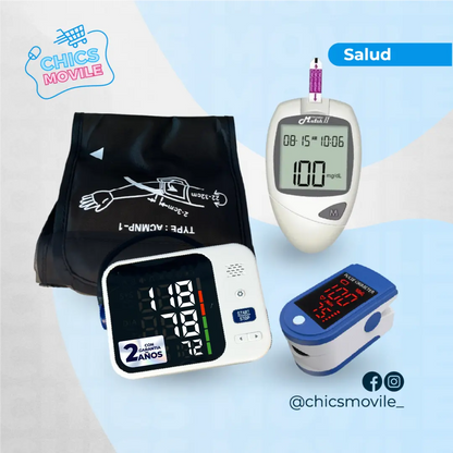 Tensiómetro Digital de Brazo + Oxímetro + Glucómetro