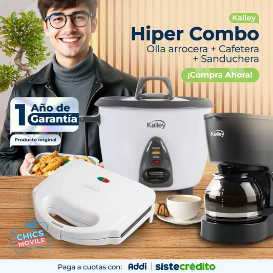 Combo KALLEY Olla Arrocera + Sanduchera + Cafetera ☕🍲