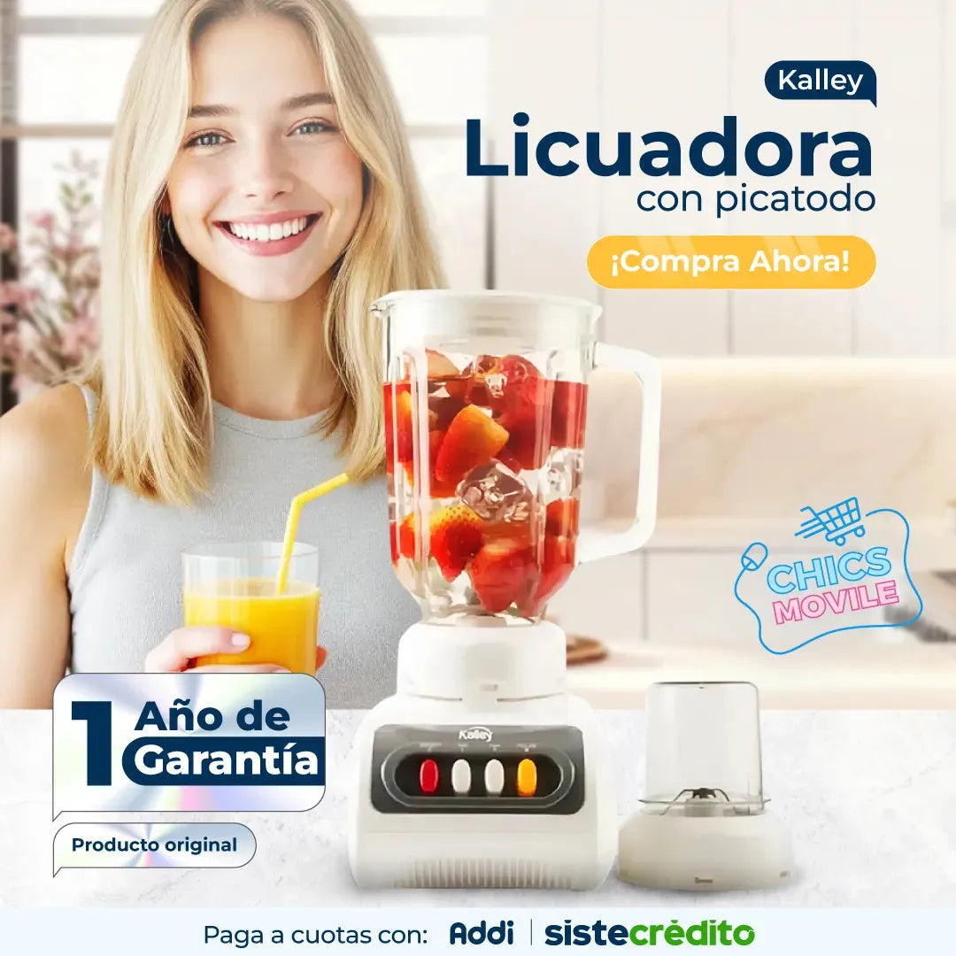 Licuadora KALLEY K-LPV40 Blanco Vaso De Vidrio
