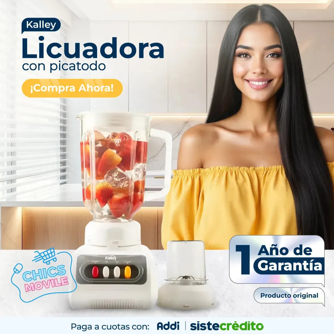 Licuadora KALLEY K-LPV40 Blanco Vaso De Vidrio