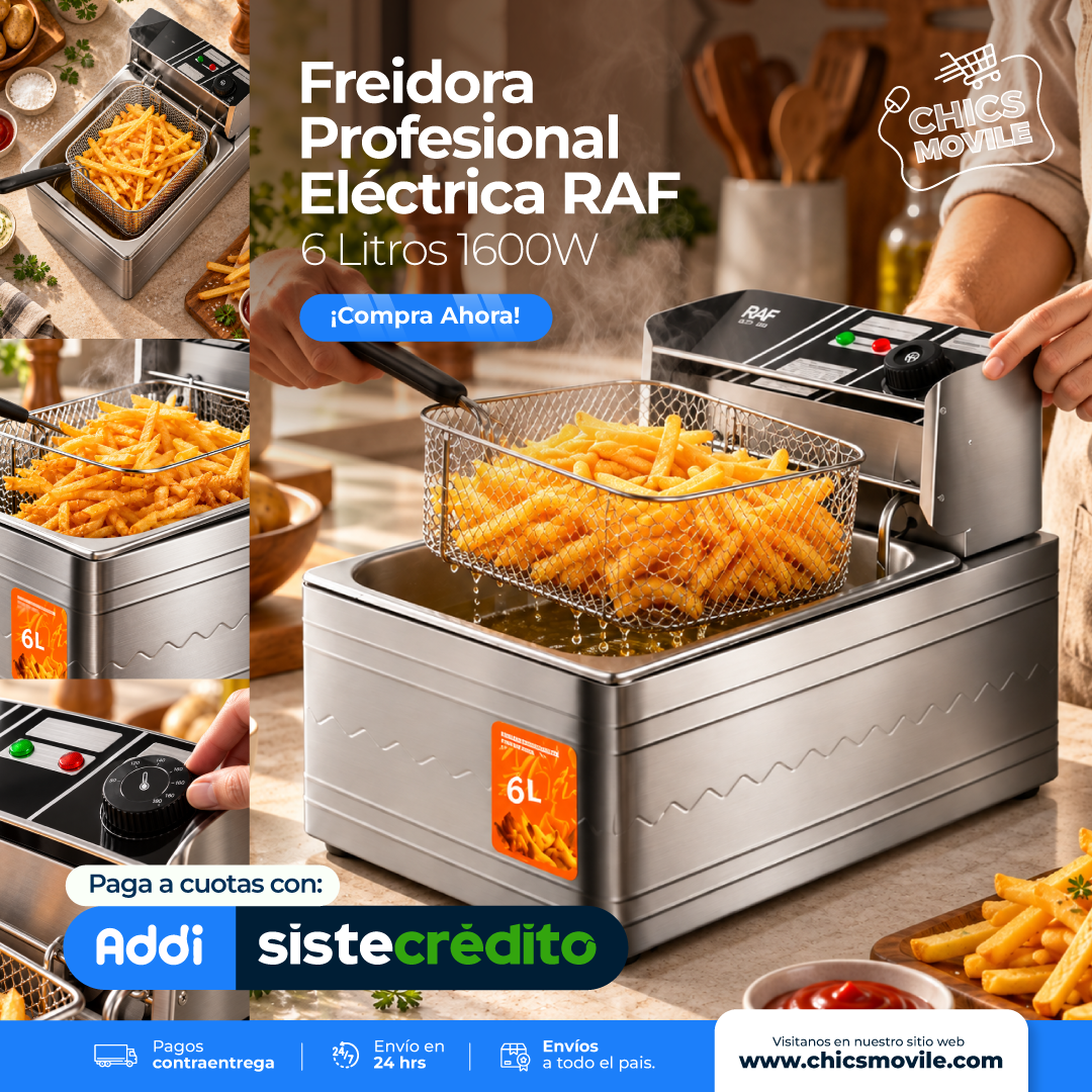 Freidora Eléctrica RAF 6 Litros 1600W Acero Inoxidable