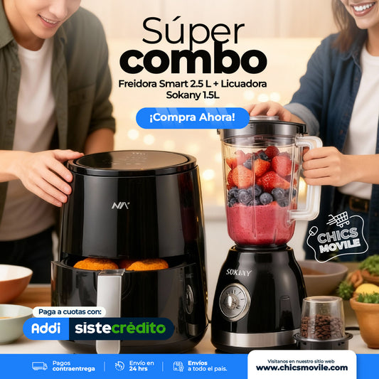 Súper Combo Freidora de Aire Smart 2.5L + Licuadora Sokany 1.5L