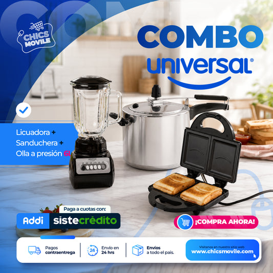 Combo UNIVERSAL Licuadora + Sanduchera + Olla Presión 6 Litros  🍲🏠