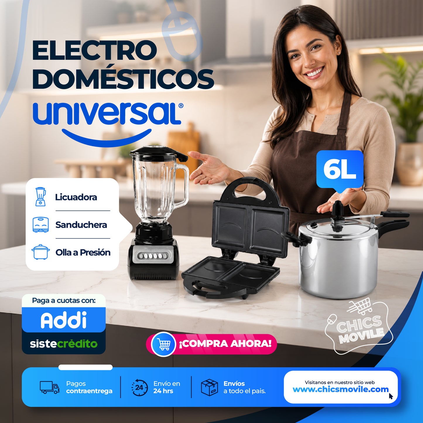 Combo UNIVERSAL Licuadora + Sanduchera + Olla Presión 6 Litros  🍲🏠