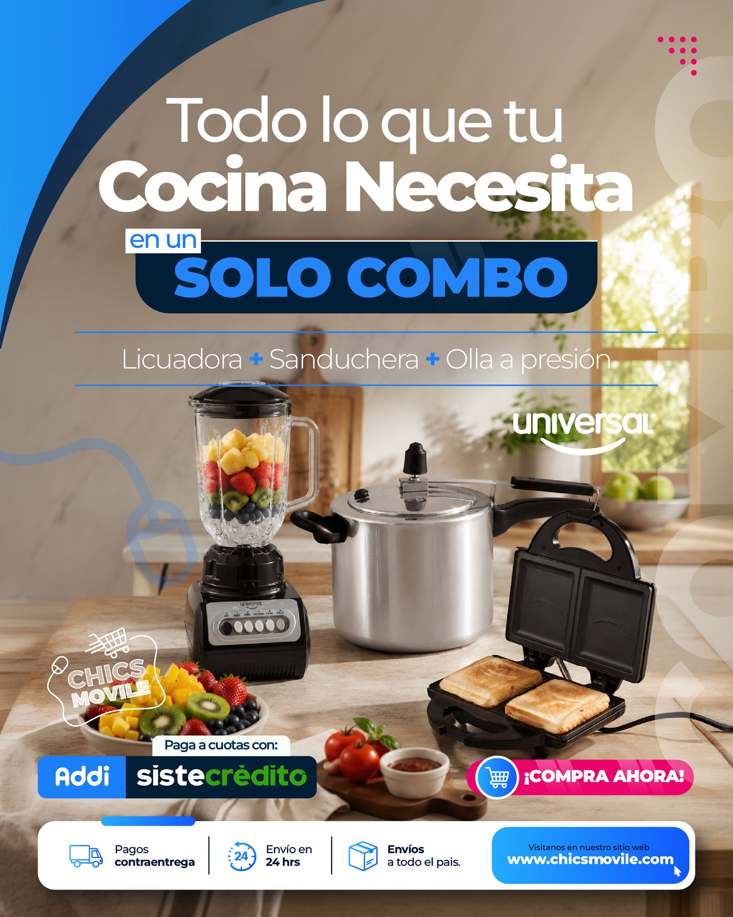 Combo UNIVERSAL Licuadora + Sanduchera + Olla Presión 6 Litros  🍲🏠