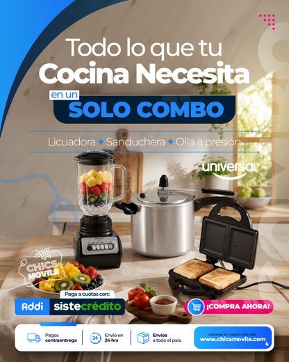 Combo UNIVERSAL Licuadora + Sanduchera + Olla Presión 6 Litros  🍲🏠