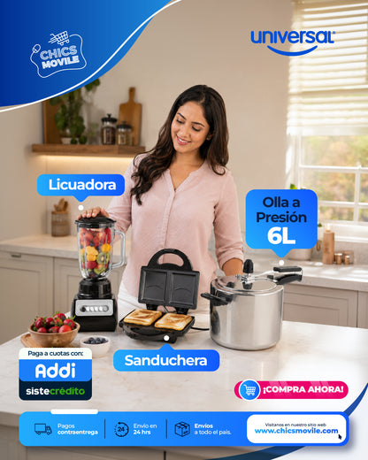 Combo UNIVERSAL Licuadora + Sanduchera + Olla Presión 6 Litros  🍲🏠