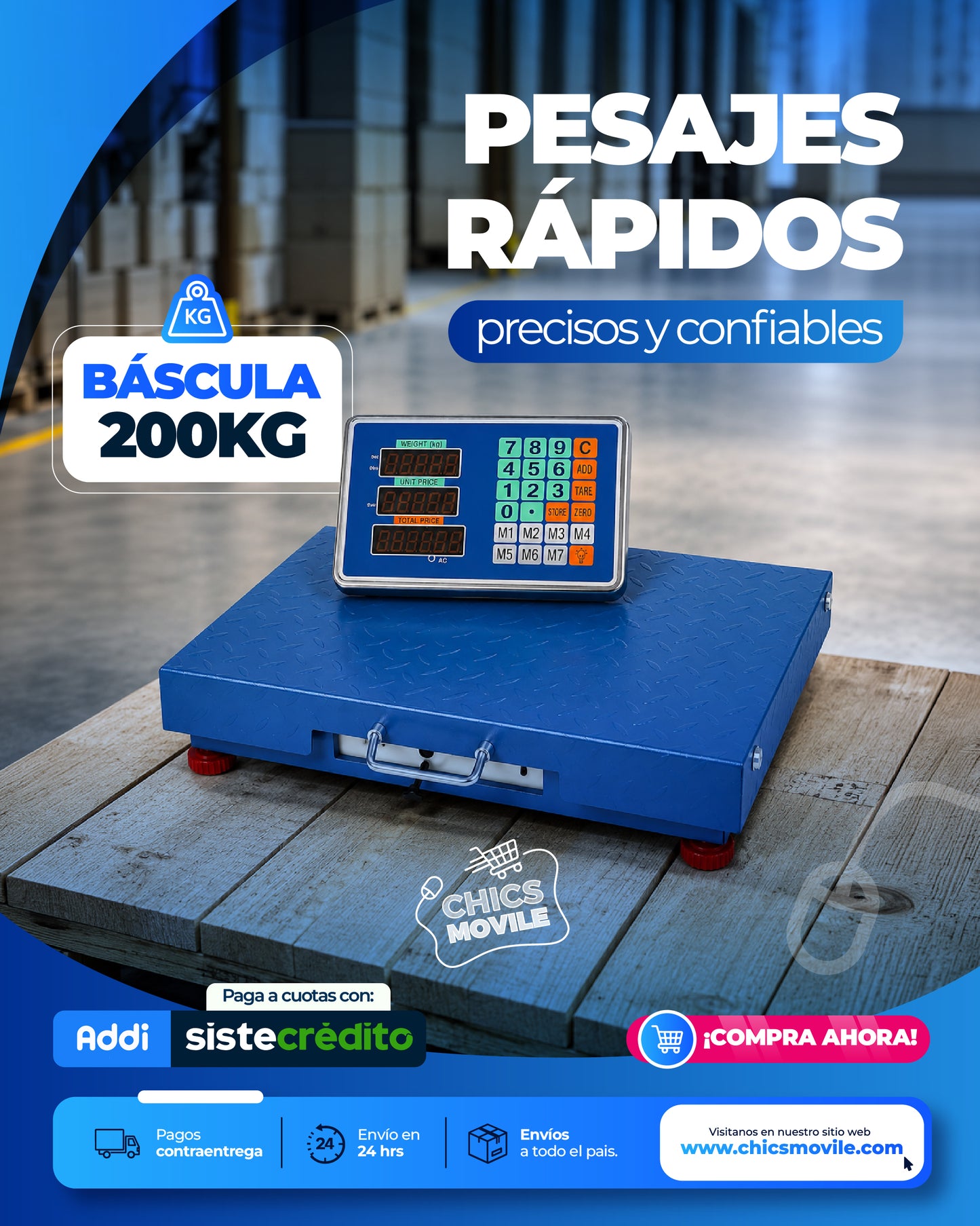 Balanza Báscula Inalámbrica 200kg En Alfajor Recargable Icm Color Azul acero 110V/220V 🥑⚖️♎