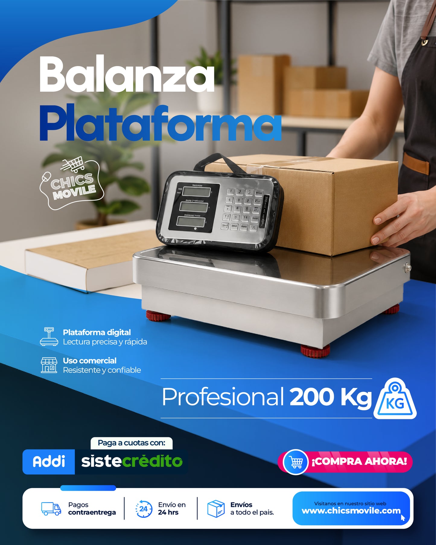 Báscula Digital de Plataforma en Acero – Capacidad 200 kg