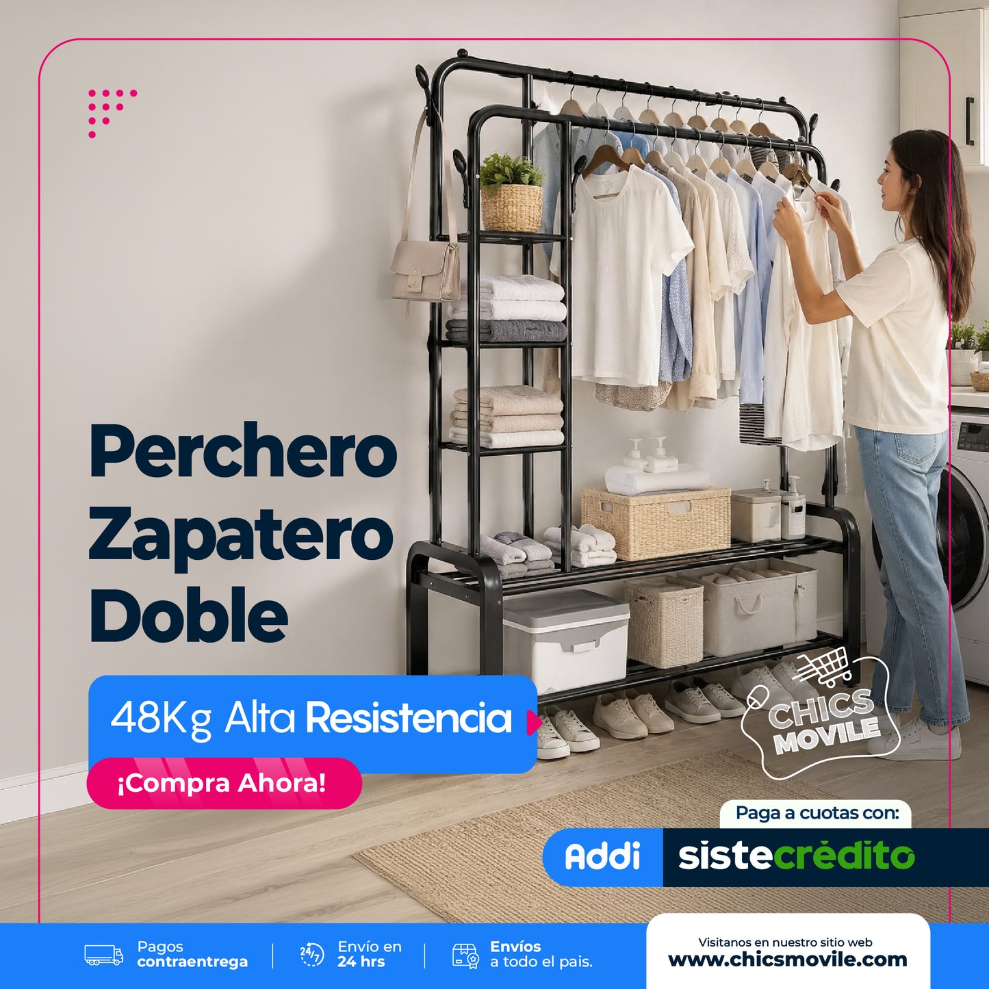 Perchero Zapatero doble Multifuncional 48 Kg. Alta resistencia.