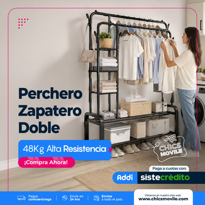 Perchero Zapatero doble Multifuncional 48 Kg. Alta resistencia.
