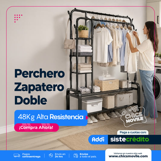 Perchero Zapatero doble Multifuncional 48 Kg. Alta resistencia.