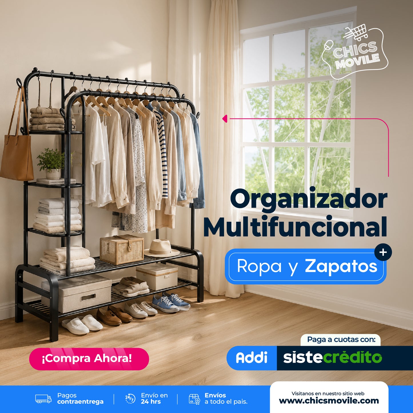 Perchero Zapatero doble Multifuncional 48 Kg. Alta resistencia.