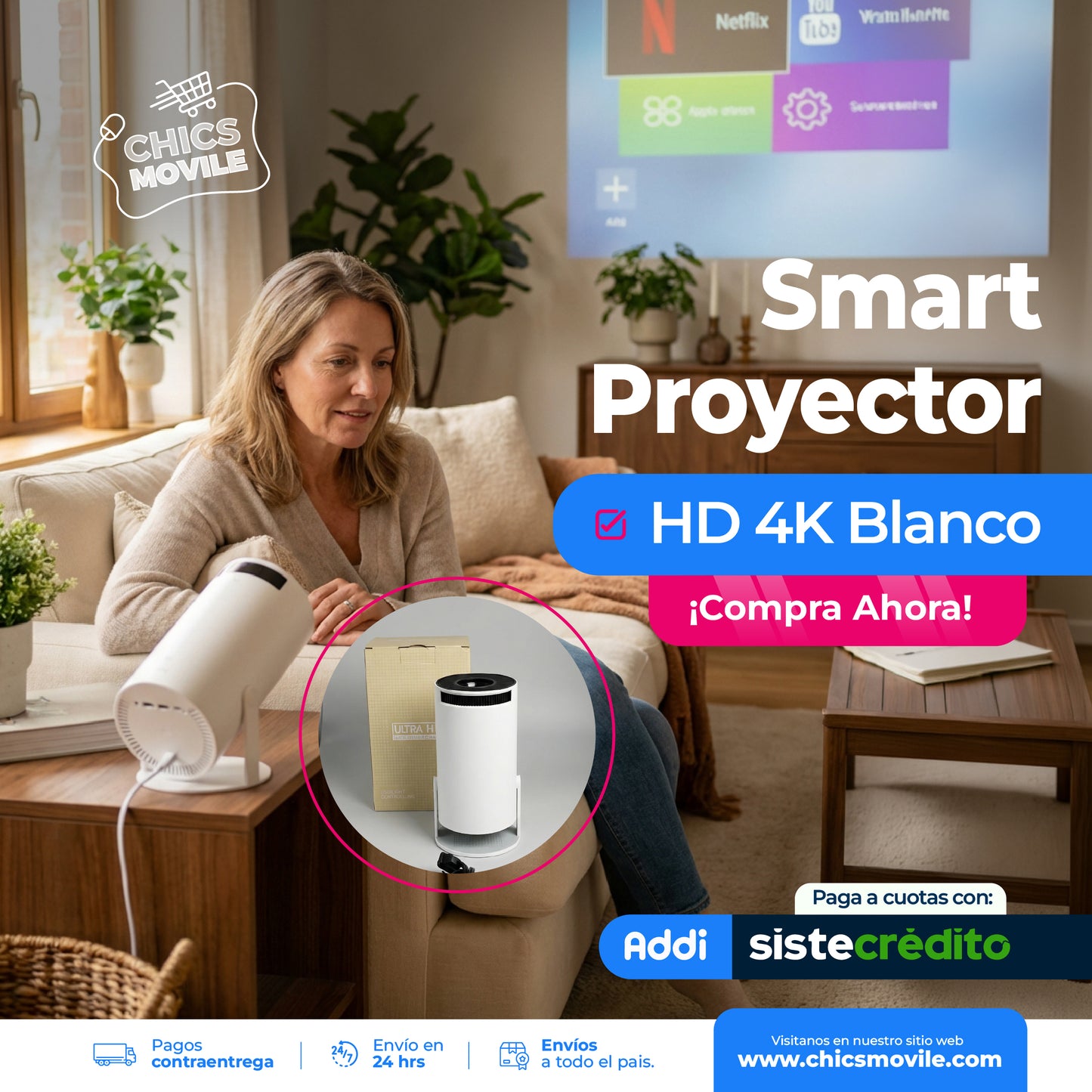 Proyector Cine Smart  4K - Cine en casa portatil