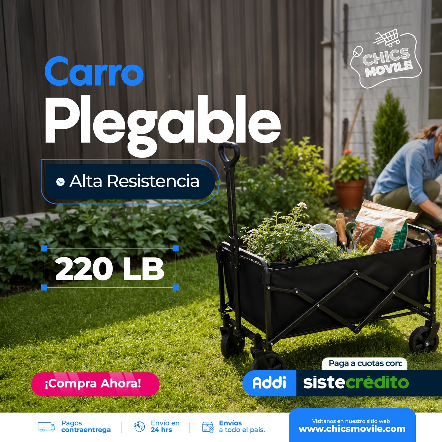 Carrito Plegable Multiuso Con Ruedas