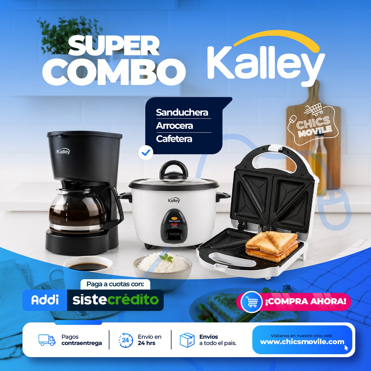 Combo KALLEY Olla Arrocera + Sanduchera + Cafetera ☕🍲