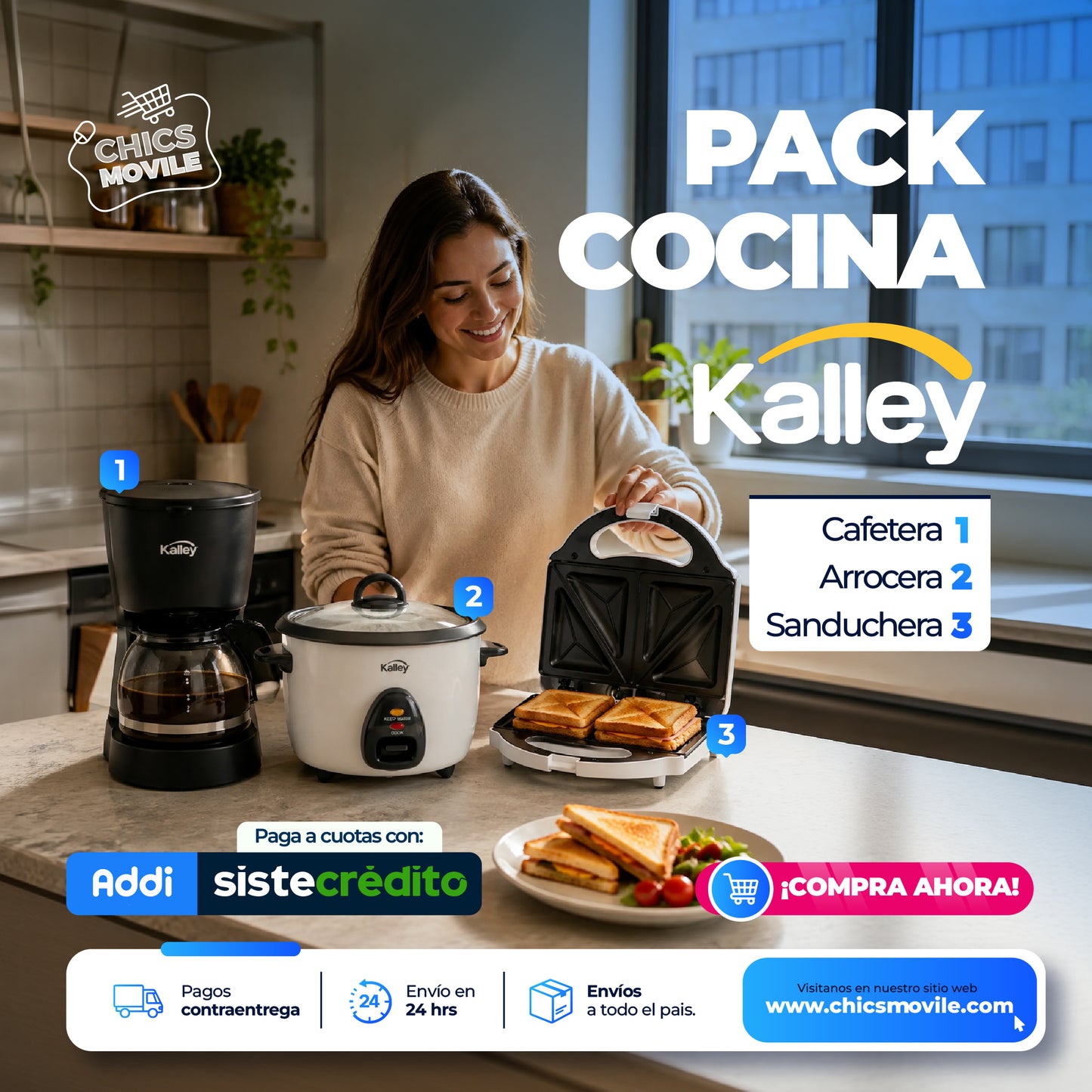 Combo KALLEY Olla Arrocera + Sanduchera + Cafetera ☕🍲