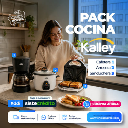 Combo KALLEY Olla Arrocera + Sanduchera + Cafetera ☕🍲