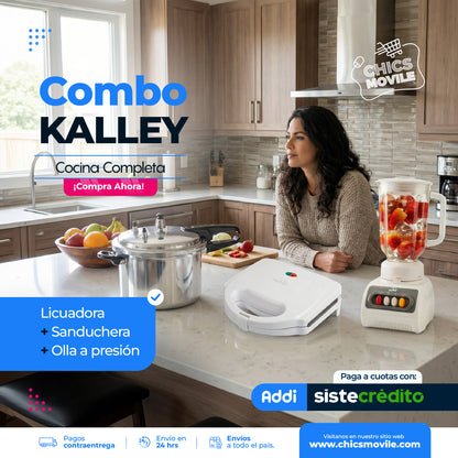 Combo Licuadora Kalley + Olla a presión + Sanduchera