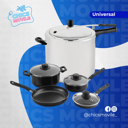 Combo: Batería Antiadherente 7 Piezas + Olla a Presión 13L UNIVERSAL