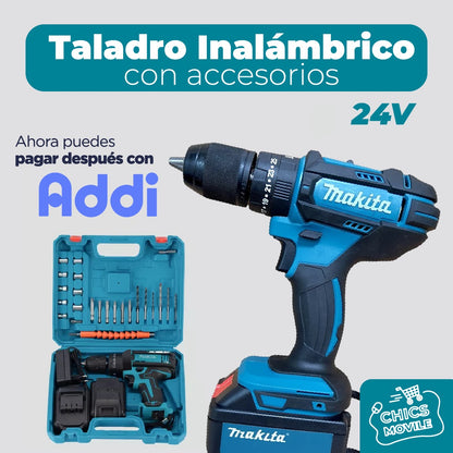 Taladro Inalámbrico Makita Doble Bateria 24v Con 25 Accesorios 👷