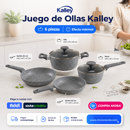 Juego de ollas Kalley, 6 piezas efecto mármol