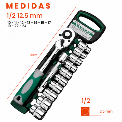 Juego Copas Ratchet 12 Piezas 1/4 3/8 Acero Cromado
