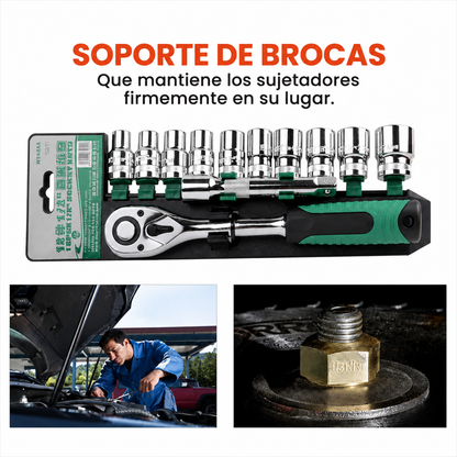 Juego Copas Ratchet 12 Piezas 1/4 3/8 Acero Cromado